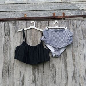 NEW 4X Cupshe Falbala Solid & Stripe Highwaisted Bikini Set Women